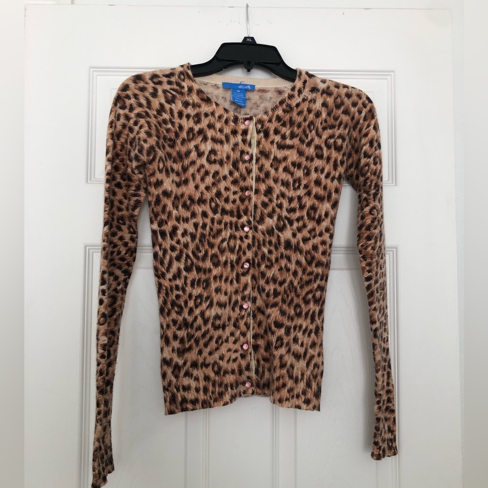Leopard print angora cardigan